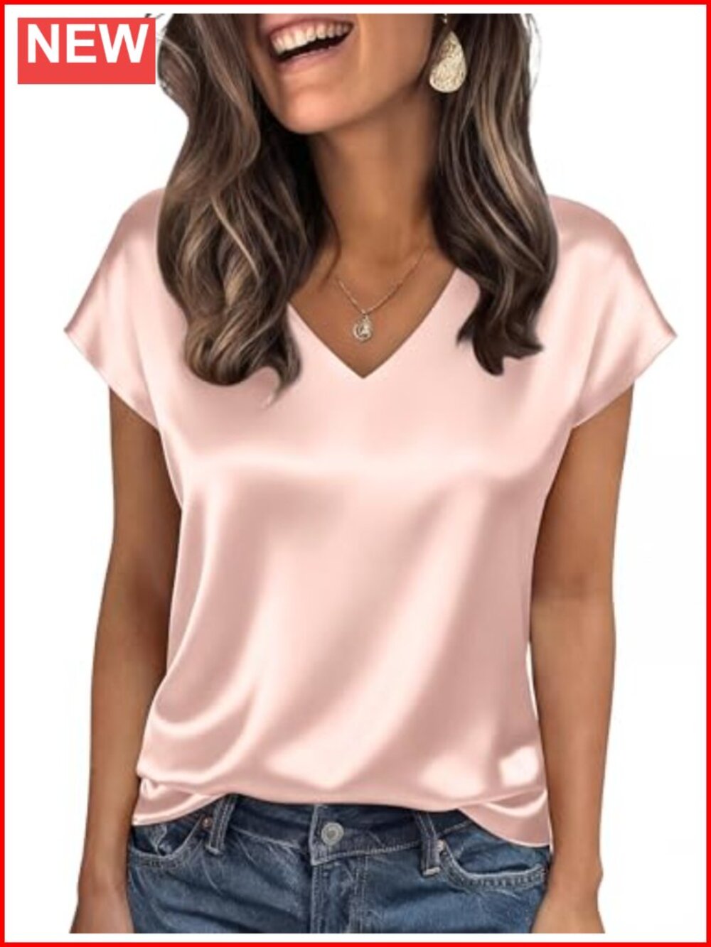 Womens Satin Blouse Short Sleeve V Neck Cap Sleeve Business Casual Summer Top